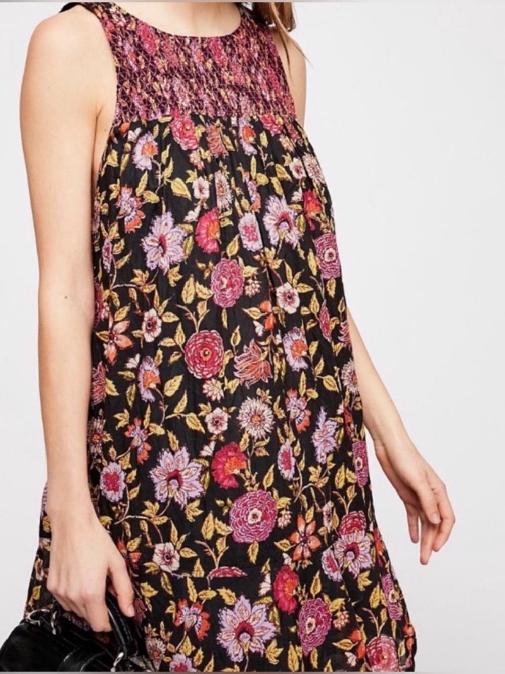 Free People Oh Baby Floral Mini Dress Black Multicolor Boho XS - Picture 2 of 8